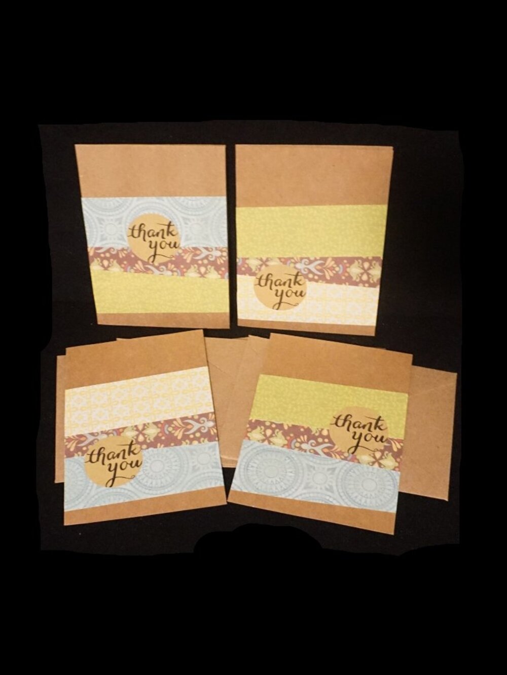 4 Kraft Thank You Handmade Greeting Note Cards Polynesian Horizontal Diagonal